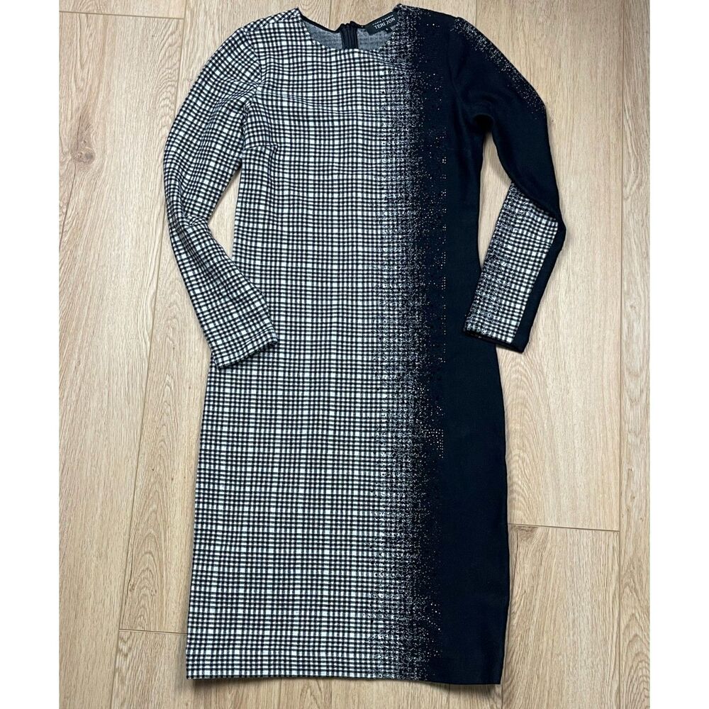 Rickie Freeman for Teri Jon Rhinestones Tweed Wool blend Knit Dress, US 6